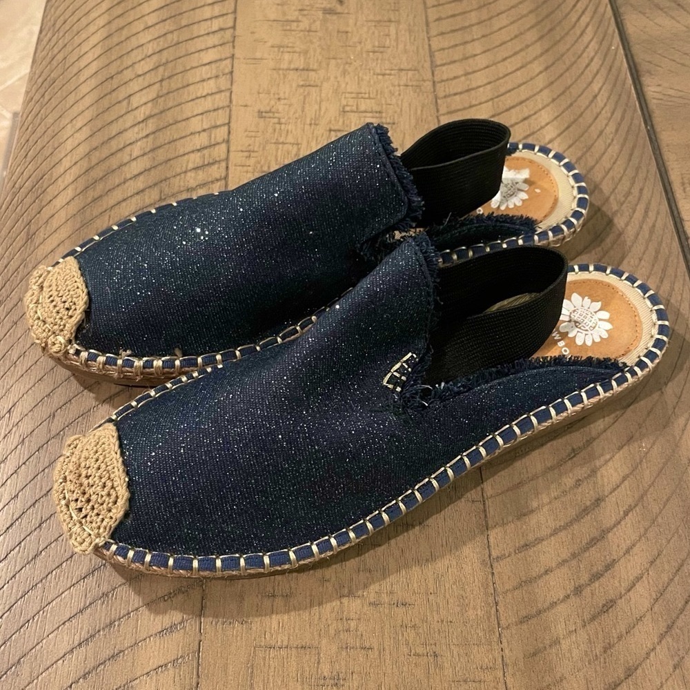NEW Yellow Box Lazaro Blue Denim Sparkly Slip On Shoes
